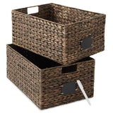 Casafield Set of 2 Water Hyacinth Pantry Baskets, 12-1/2 x 17 x 8, with Chalkboard Labels and Chalk Marker - Espresso, Woven Sto