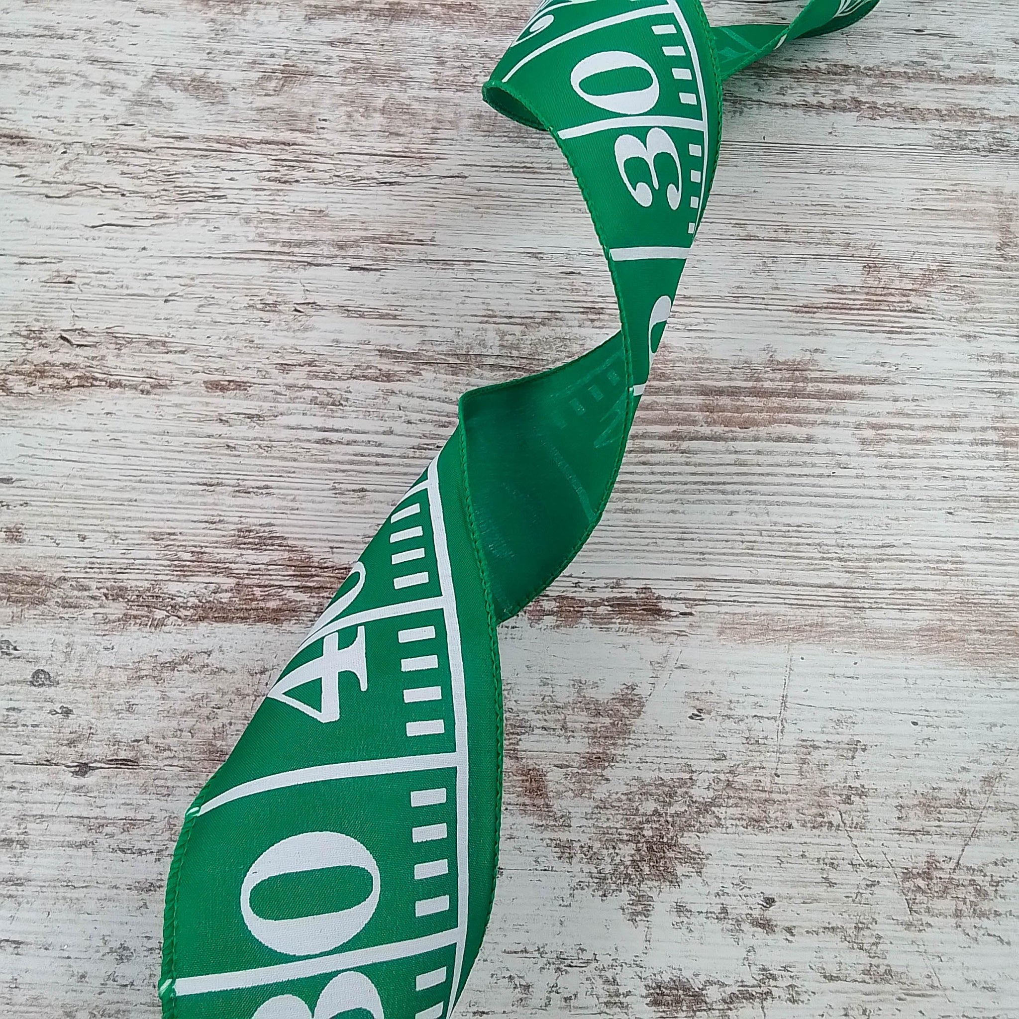 RG Ribbon Green Football Field Marker Wired Ribbon, 2.5 Inches x 10 Yards for Bows, Wreaths, Floral Arrangements, Crafts, Gift W