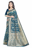 Sugathari Womens Banarasi Saree Pure Kanjivaram Silk Saree Soft New Ladies 2023 Design Wear Pattu Sarees Latest Party Sari Collections With Blouse Piece For Wedding Sadi (San Pari-187 Airforce)