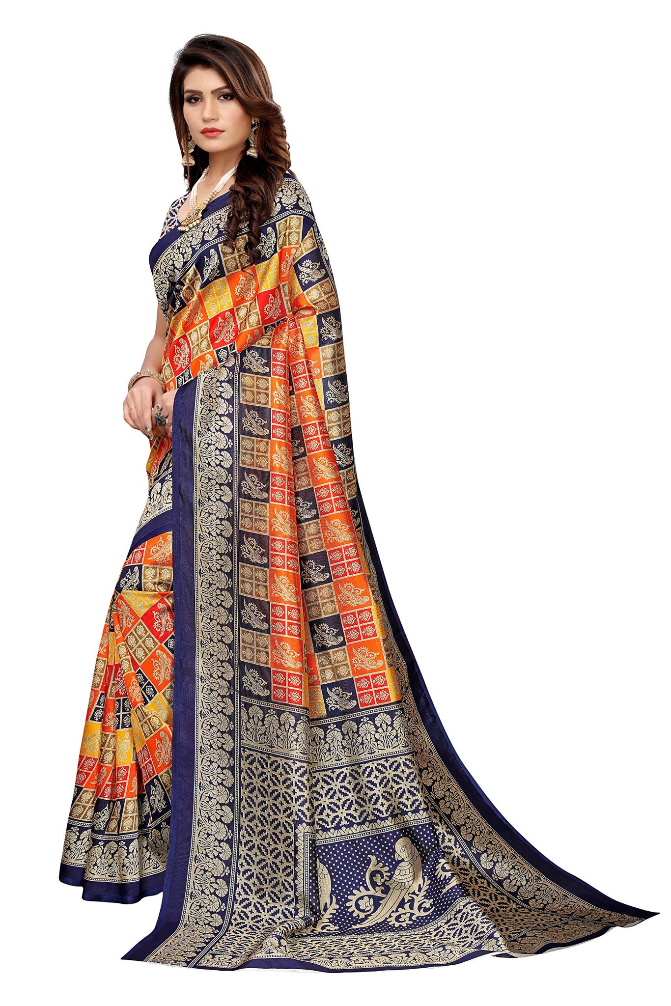 Anni Designer Women'S Navy Blue Color Art Silk Saree With Blouse (Priti-Birds-Navy_Free Size),navy,Free,Art Silk,with blouse piece,Saree