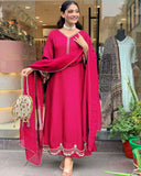 Gosriki Women'S Rayon Viscose Anarkali Embroidered Kurta With Pant & Dupatta (Ranibai Pink-Gs_L_Pink_Large),Pink,,B0DTK5B9FG