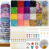 Stemtics Clay Beads Kit Bracelet Making Set | Multicolor Polymer Flat Beads, Letter Spacer Beads, Charms & Elastic Strings | Diy