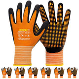LOCCEF Work Gloves MicroFoam Nitrile Coated-6 Pairs,Endurance Seamless Knit Nylon,Dots on palm,Tacky Dot Grip Gloves,Orange-11XX