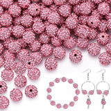 200pcs 10mm Pink Rhinestone Beads for Jewelry Making, Shiny Round Shamballa Disco Ball Beads Bulk, Sparkle Crystal Clay Christma