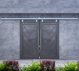 DIYHD 10FT Galvanized Steel Exterior Double Sliding Barn Door Hardware,Heavy Duty Wall Mount Box Track Kit for Outdoor Use,MAX L