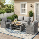 Wisteria Lane 4 Piece Patio Furniture Set, Wicker Outdoor Patio Conversation Furniture Set, All Weather Outdoor Patio Sofa with 