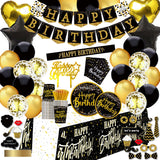 Black and gold birthday party decorations - (Total 169pcs) happy birthday Supplies for women and men, Balloons,tablecloth,Foil B