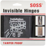 SOSS 100CUS26D Mortise Mount Invisible Hinges with 4 Holes, Zinc, Satin Chrome Finish, 1 Leaf Height, 3/8 Leaf Width, 15/32