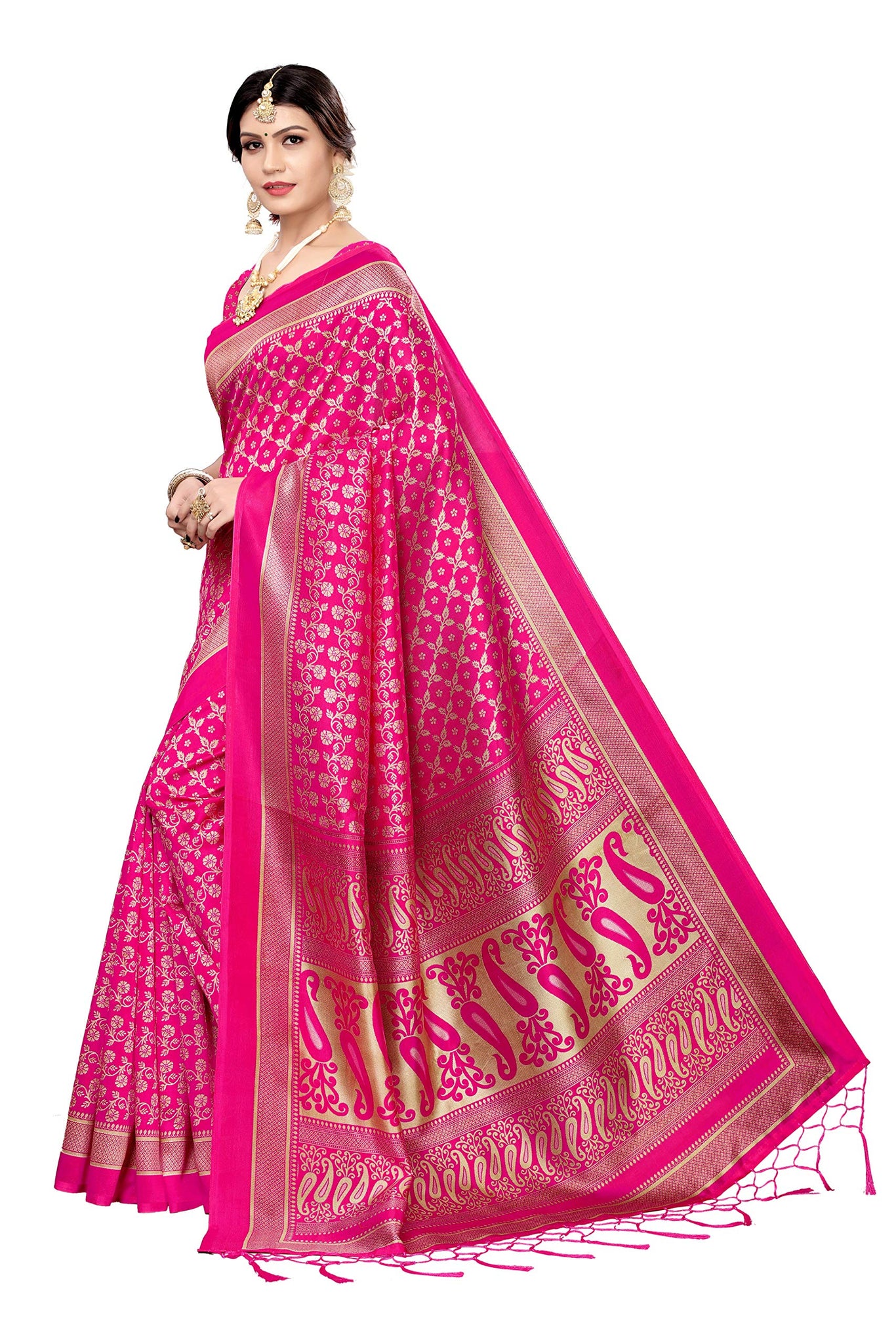Anni Designer Art Silk Saree With Blouse Piece (Aparna-Pink-1_Pink_Free Size),Pink,Free Size,Silk,ready to wear,With Un-stitched Blouse