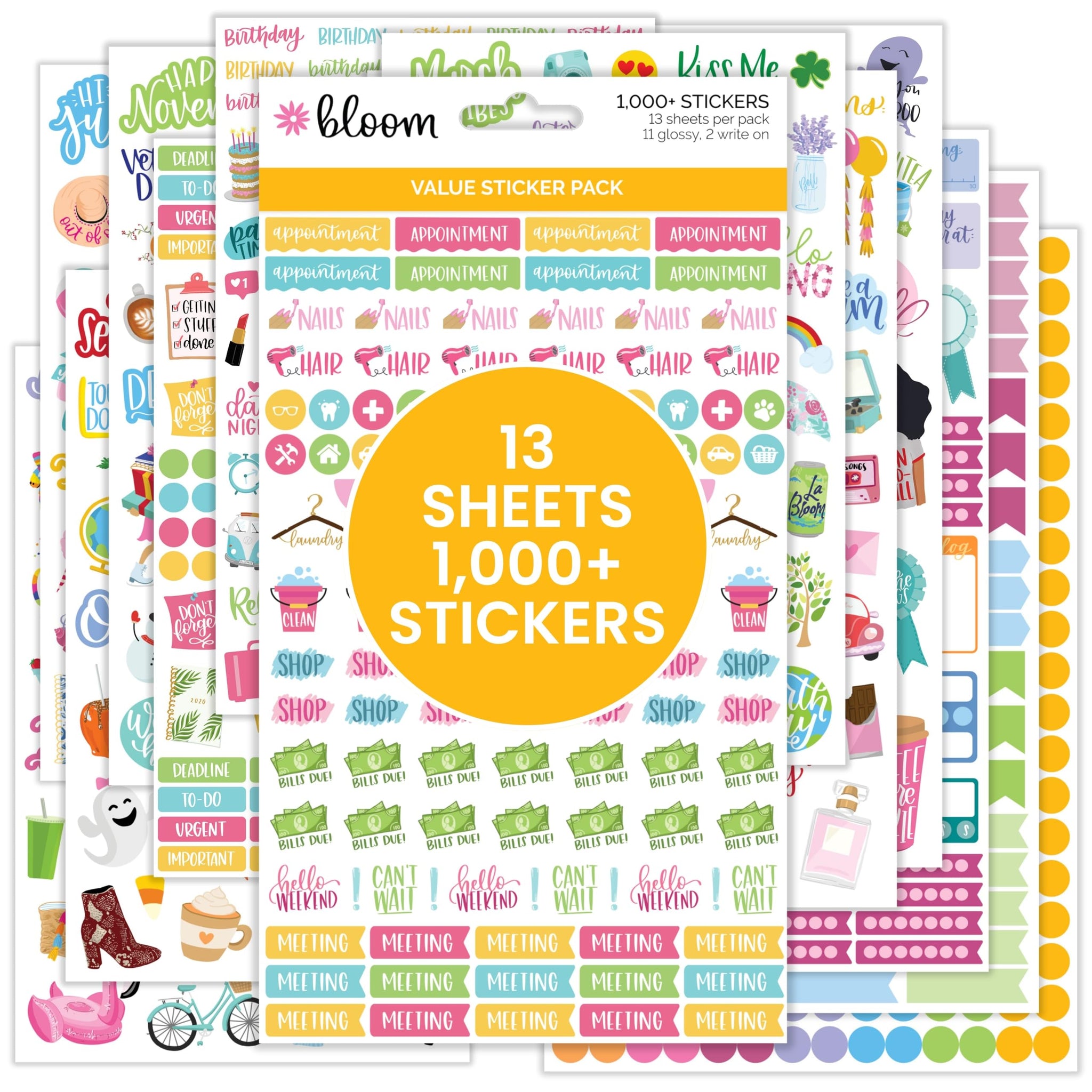 bloom daily planners Planner Sticker Value Pack (13 Unique Sheets / 1,000+ Aesthetic Stickers) - New Variety Assortment Bundle f