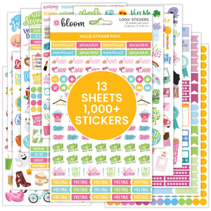 bloom daily planners Planner Sticker Value Pack (13 Unique Sheets / 1,000+ Aesthetic Stickers) - New Variety Assortment Bundle f