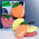 Fruit Sponges 3Pcs, Dish Scrubbers with Embroidered Green Leaves