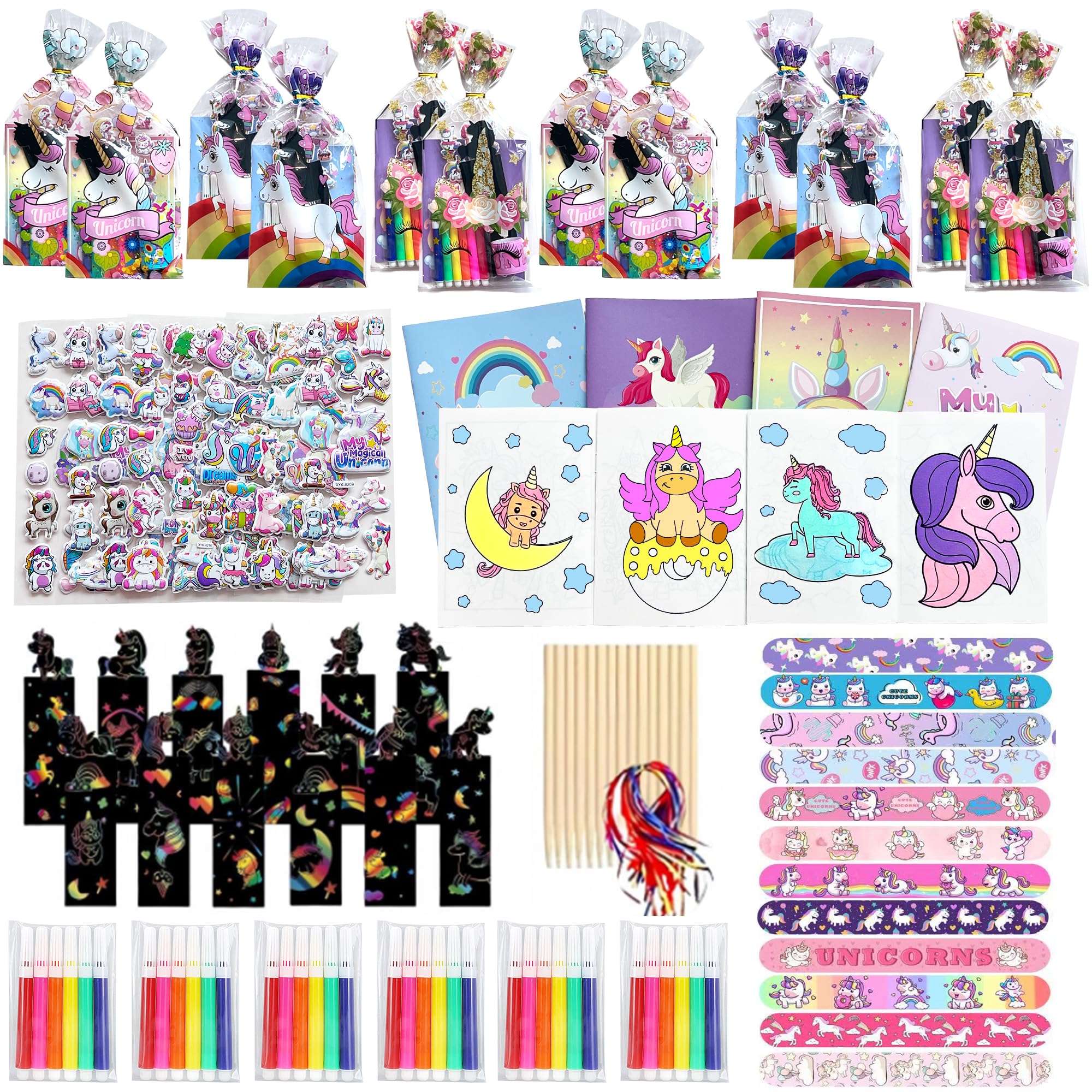 CORTUNARIO Unicorn Party Favors, 12 Pack Unicorn Birthday Party favors Supplies, Birthday Gifts Bags Coloring Books Slap Bracele