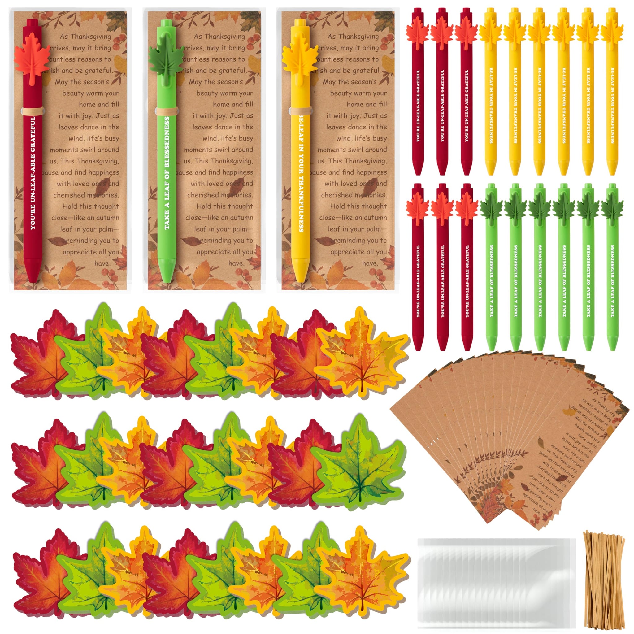 TICIAGA Thanksgiving Day Party Gifts - 24 Pack Fall Ballpoint Pen with Thank You Card and Maple Leaf Sticky Note Gift Set from S