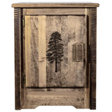 Montana Woodworks Homestead Collection Accent Cabinet With Laser Engraved Pine Design, Left Hinged, Stain & Clear, Stained & Cle