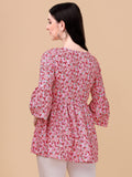 Wedani Women'S Casual Bell Sleeves V-Neck Foral Top (Medium Pink),Pink,M,Polyester,Western,