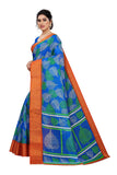 Gosriki Women'S Linen Cotton Floral Printed Saree With Blouse Piece (Pan Blue_Blue),Blue,,B097ZQDJGB