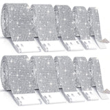 Cludoo 10 Rolls Rhinestone Ribbons,10 Yard Silver Self Adhesive Rhinestone Strips, Bling Diamond Ribbon Roll Tape Wrap for Arts 
