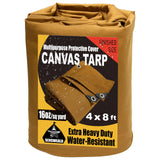 Heavy Duty Canvas Tarp 4x8 Feet 16oz Water-Resistant Canvas with Grommets,Tear Resistant, Durable, Multipurpose Protective Tan T