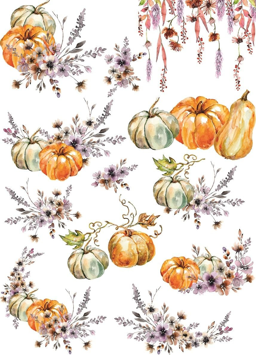 Thanksgiving Pumpkin Rice Paper, 11.5 x 16 inch (1pc) - Mulberry Paper for Decoupage Furniture Print Crafts by Craft Kreatively