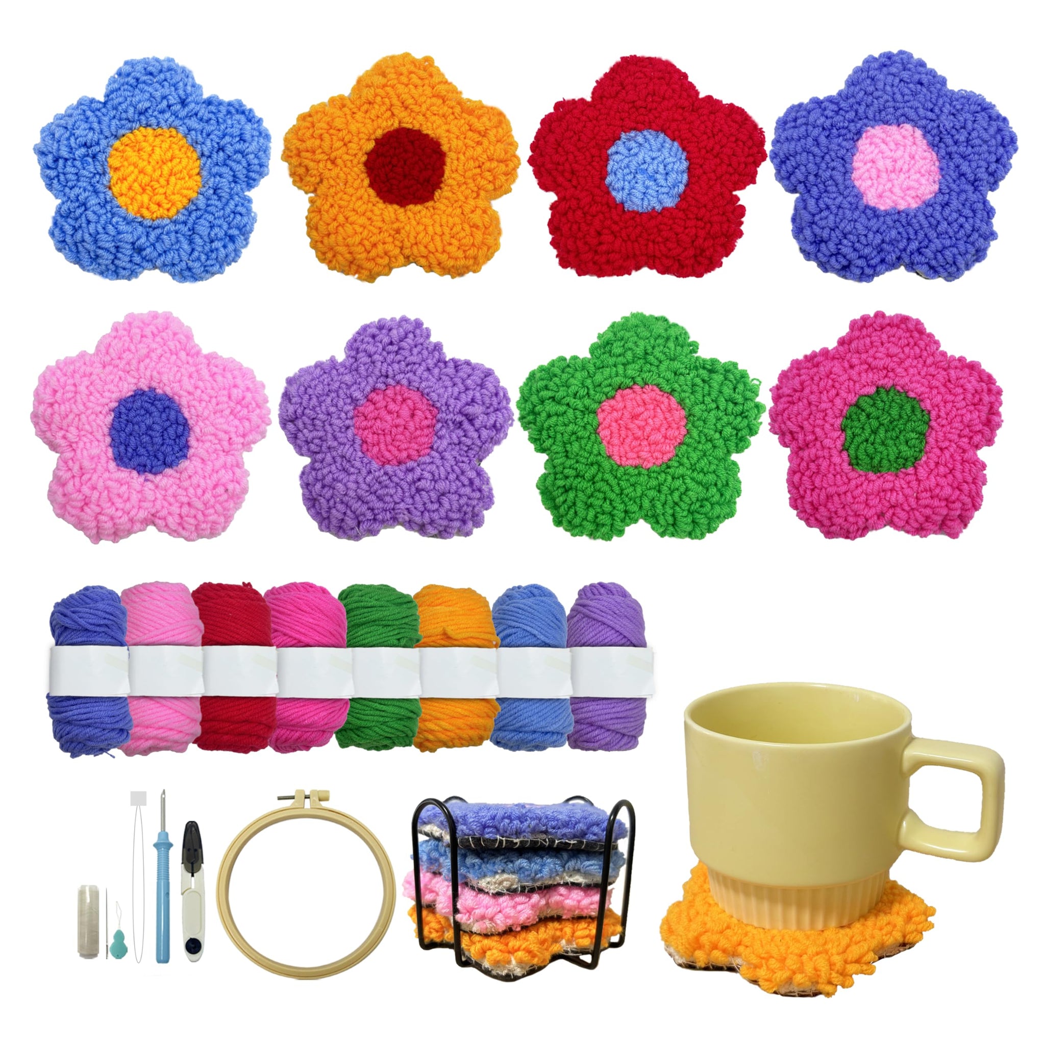 SEREDH Punch Needle Kit for Beginners Adults Easy Needle Punch Embroidery Set Including Threader Instruction Fabric Hoop Yarn Tu