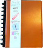 Refillable Discbound Notebook Foldover Vegan PU Leather Planner, Brown, Letter Size (8.5 x 11 inches), 75 Narrow Ruled Sheets 