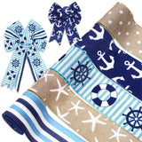 Generic 5 Rolls Nautical Wired Ribbon 2.5 Inch Navy Blue White Stripes Anchor Ribbon for Bow Wreath Craft Gift Wrap Summer Holid