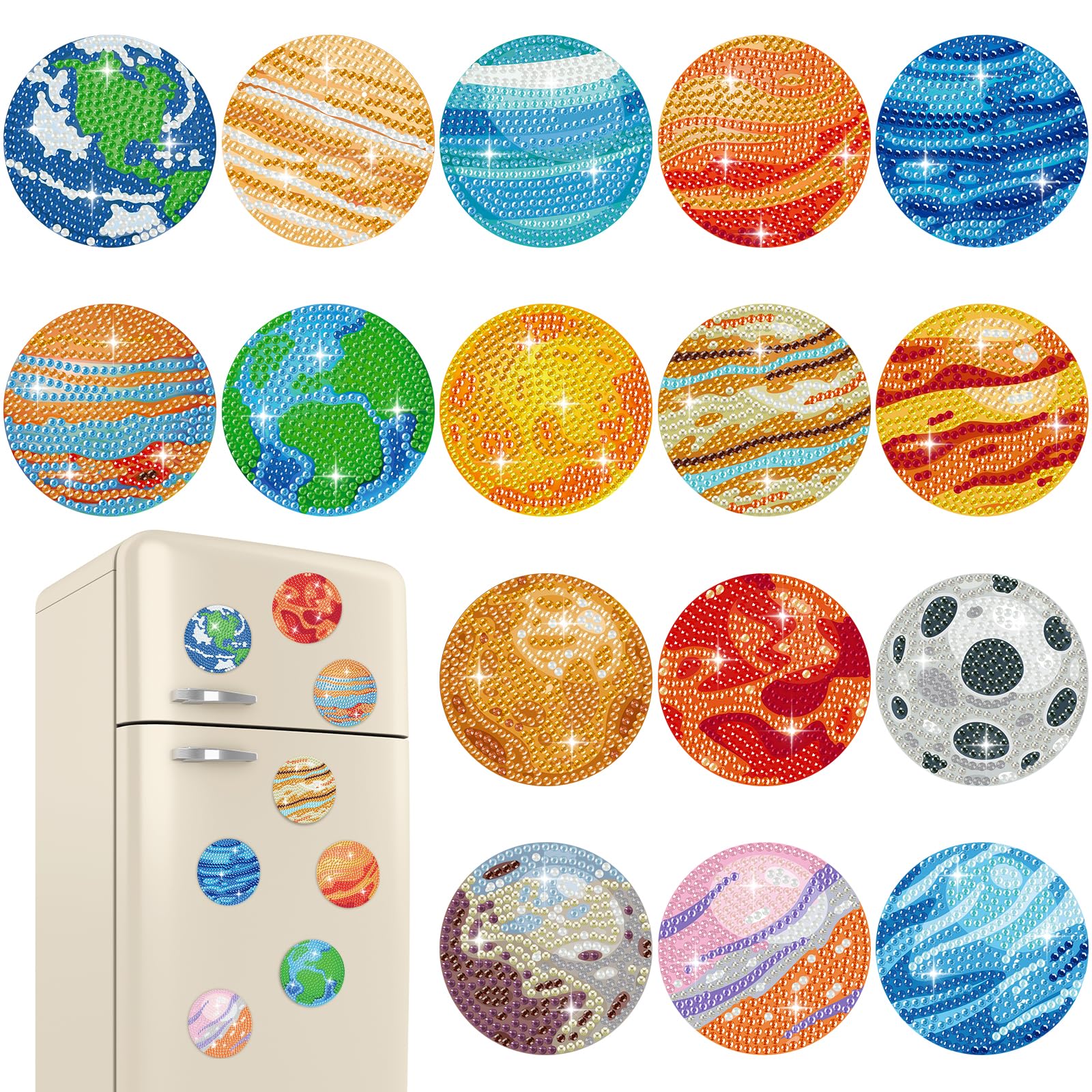 Saysurey 16 Pcs Diamond Art Magnet Kits Diamond Painting Refrigerator Magnets DIY for Adults Crafts Painting Stickers Kits for G