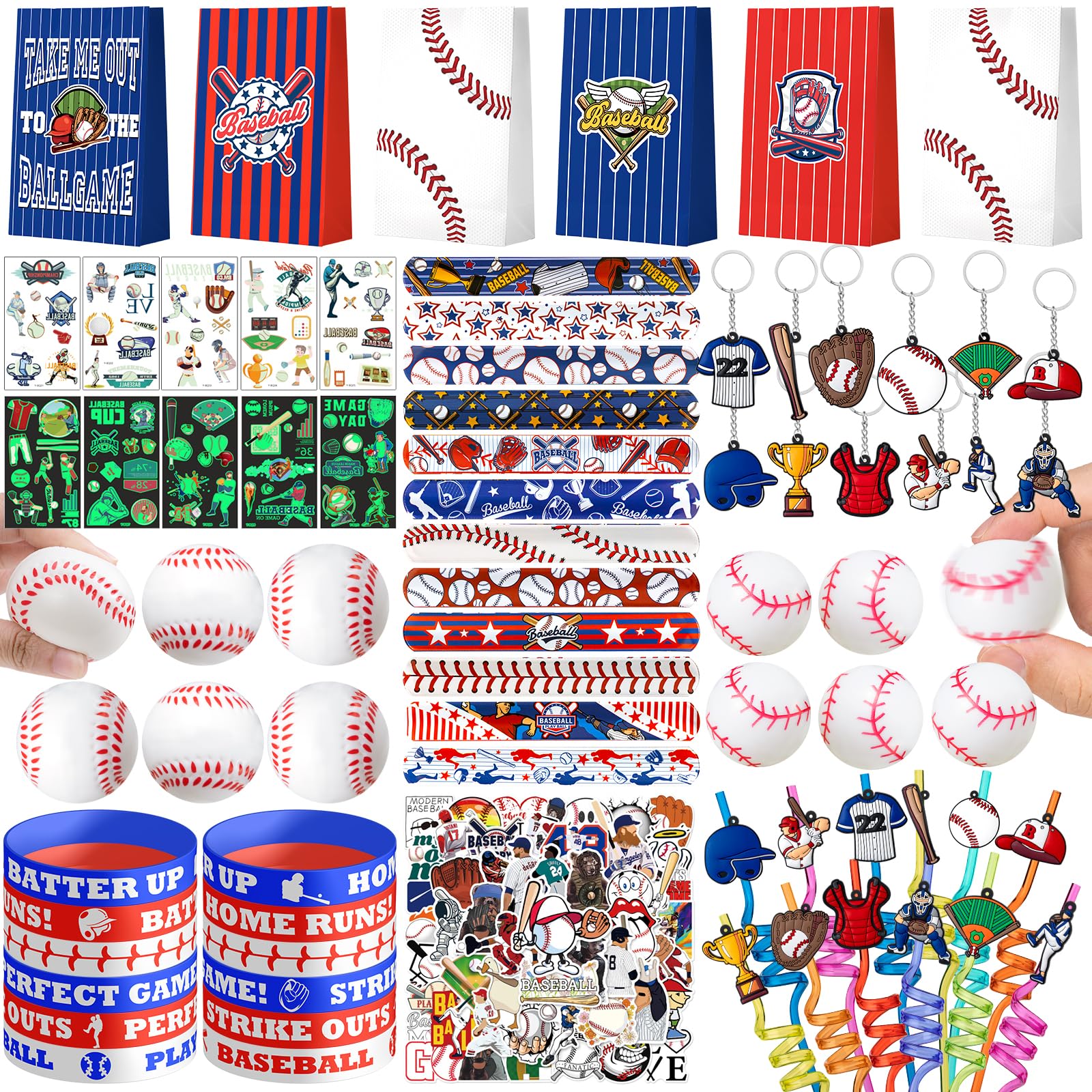 DMIGHT Baseball Party Favors, 132PCS Goodie Bags Set, Stickers, Keychains, Birthday Party Decorations, Team Gifts for Kids