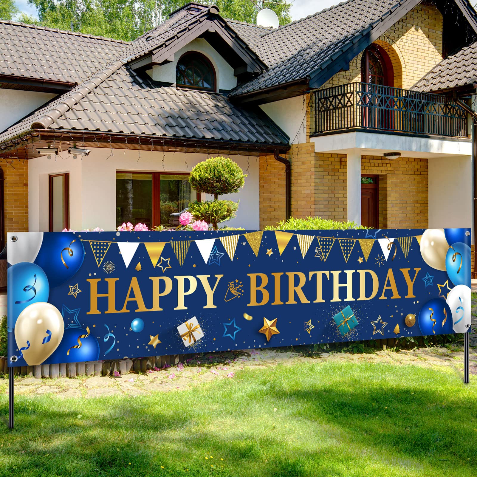 Yard Banner for Happy Birthday Gifts Large Birthday Banners for Outside Decorations Backdrop for Men Women Party Supplies Outdoo