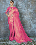 Pujia Mills Womens Kanjivaram Pure Banarasi Silk Saree Kanchipuram Saree (New Kumbhi Saree Dark Pink)