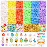 BONNY BOXX 3600PCs Easter Day Clay Beads Set, Flat Round Disc Heishi Polymer Clay Beads with Letter Beads & Charms for Friendshi