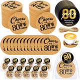 Sieral 50 Sets 80th Birthday Party Favors Cheers to 80 Years Cork Coaster Absorbent Cork Mat with Cards and Organza Gift Bags Bi