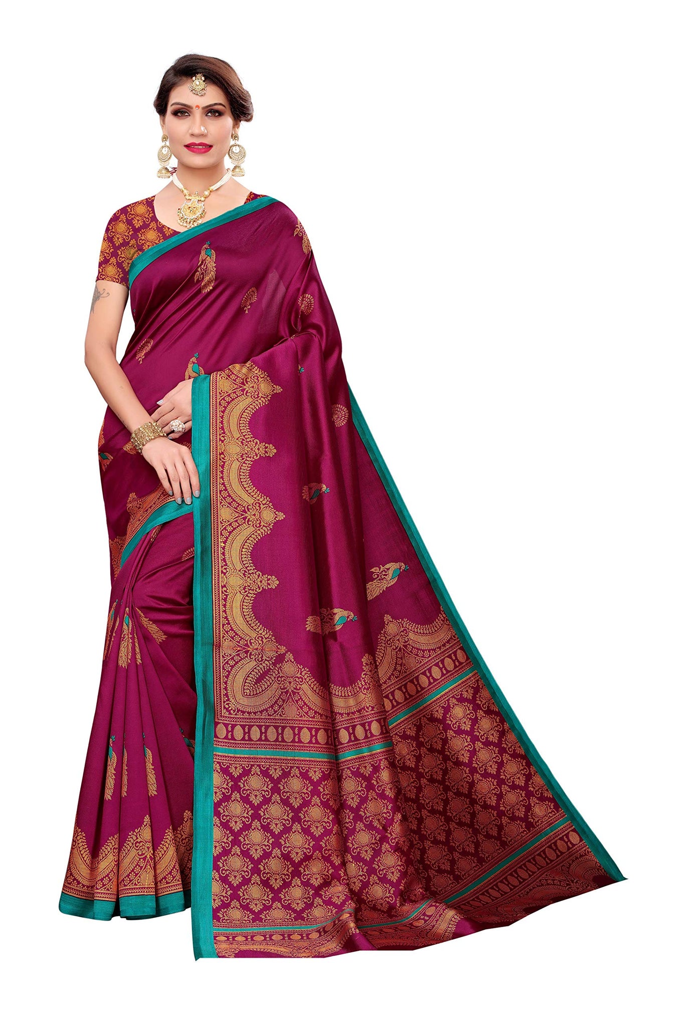 Anni Designer Women'S Art Silk Magenta Saree With Blouse,Magenta,Free Size