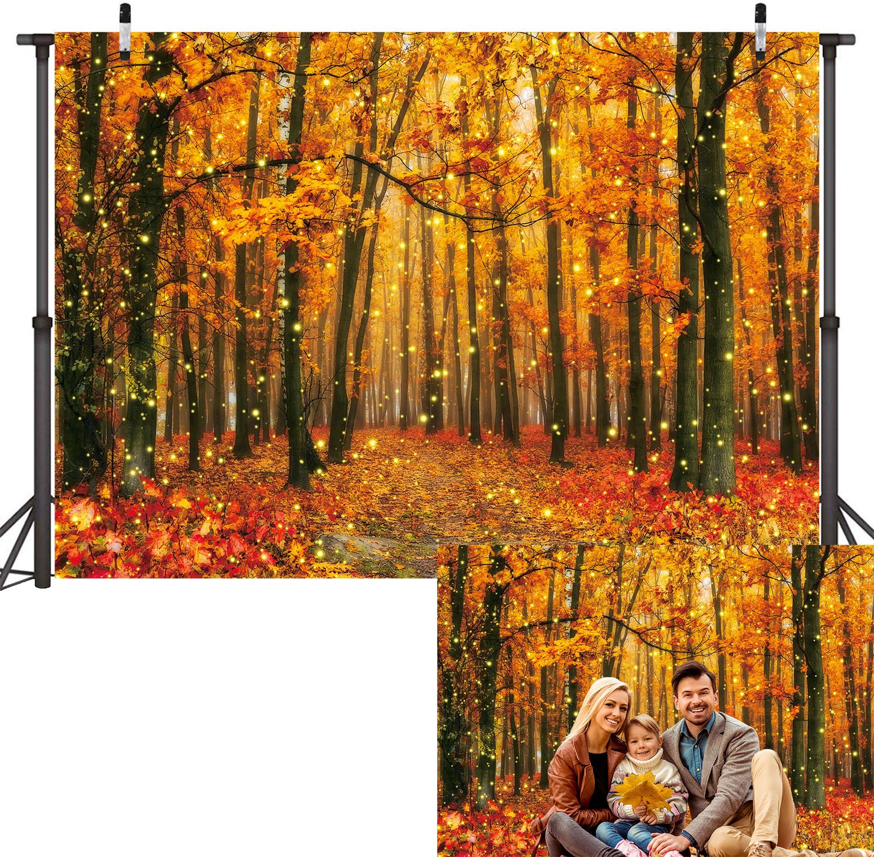 PGSWEER Fall Forest Leaves Glitter Backdrop Golden Maple Thanksgiving Harvest Background Autumn Scenery Baby Shower Photo Studio