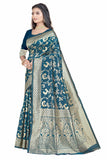 Sugathari Womens Banarasi Saree Pure Kanjivaram Silk Saree Soft New Ladies 2023 Design Wear Pattu Sarees Latest Party Sari Collections With Blouse Piece For Wedding Sadi (San Pari-187 Airforce)