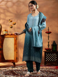 Libas Womens Embellished Muslin Straight Kurta With Trousers And Dupatta Green Xl