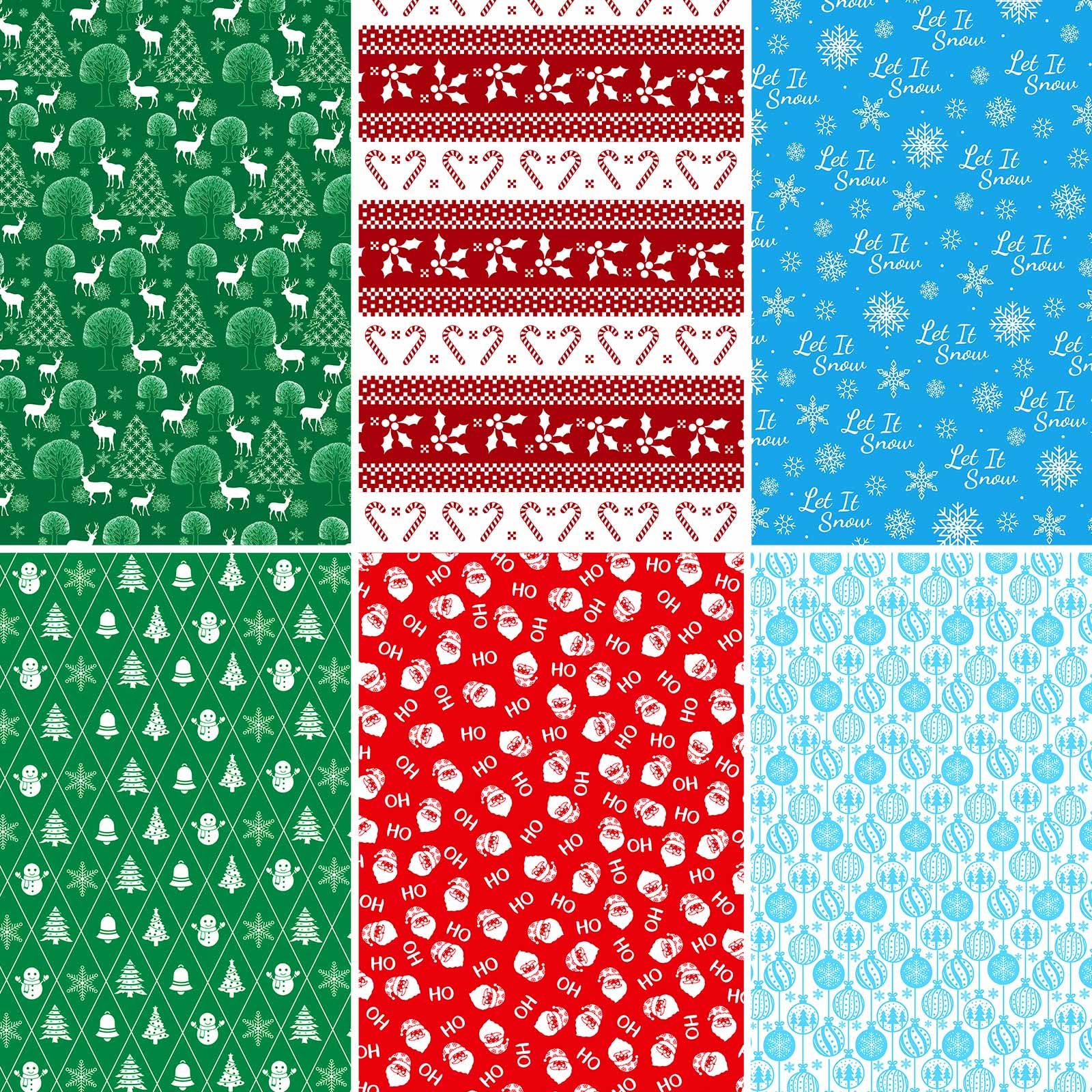 JUNEBRUSHS 90 Pcs Christmas Tissue Paper Elk Christmas Tree Snowflake 6 Designs Pattern Wrapping Paper for DIY Craft Gift Bags W