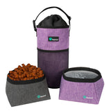 PetAmi Travel Dog Food & Water Bowls Set, Collapsible Dog Kibble Bag, Cat-Friendly, Foldable Waterproof Camping Bowls for Hiking
