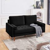 American Furniture Classics Black 69 Inch Wide Upholstered Two Cushion Sofa With Bolster Pillows Velvet, 69' X 32' X 37'