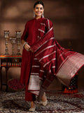 Libas Womens Woven Design Cotton Blend Straight Kurta With Trousers And Dupatta Maroon M 39048