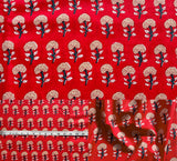 Indian Hand Block Print 60/60 Red 100% Cotton Fabric by The Yard, Lightweight Floral Quilting & Sewing Fabric for Dressmaking, U