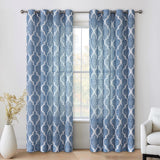 Beauoop Grommet Semi Sheer Window Curtains Moroccan Tile Print Panels Quatrefoil Linen Textured Drapes for Farmhouse/Living Room