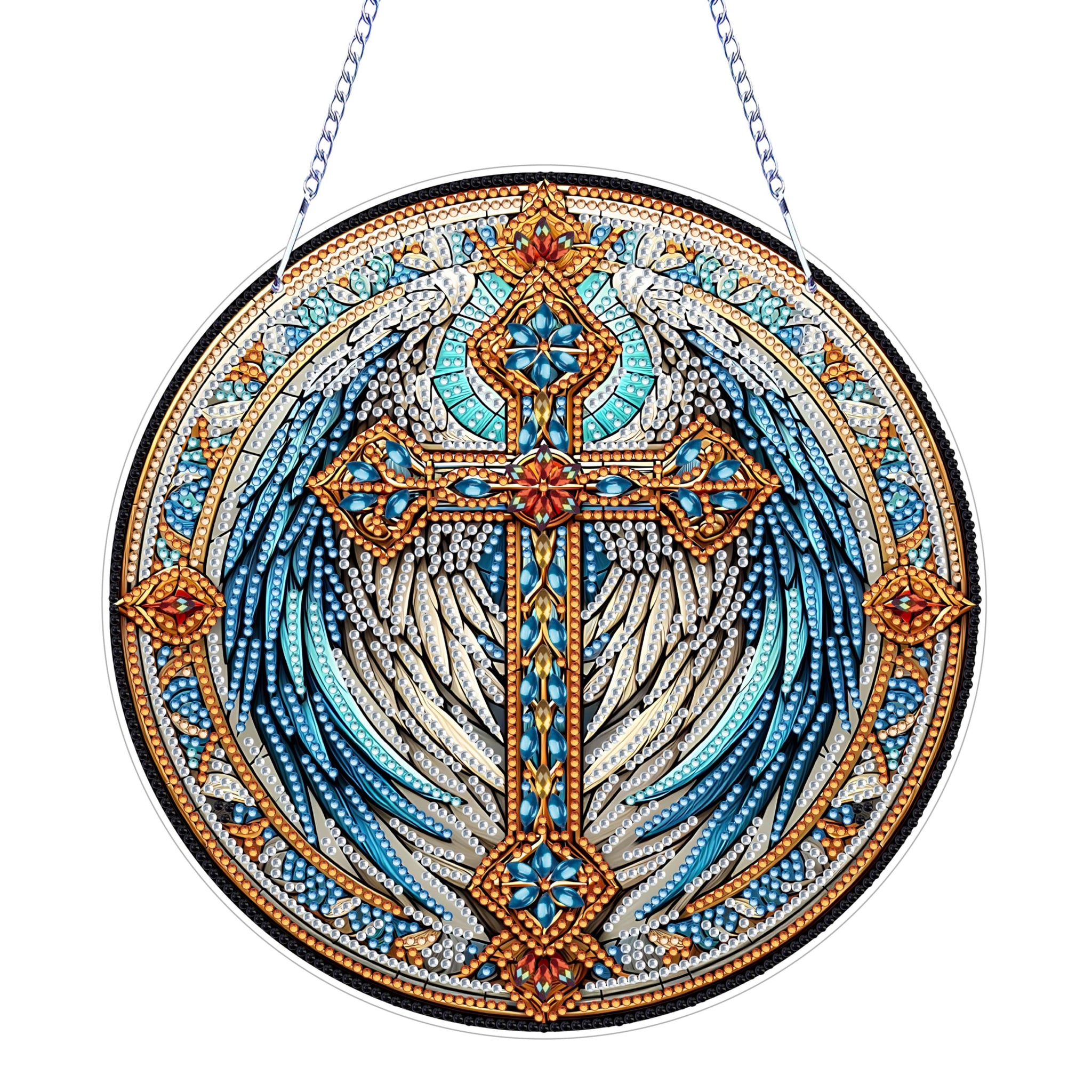 NQRSBUI DIY Hanging Diamond Art Kits for Adults, Cross Double Sided Diamond Art Painting Suncatchers Pendants, Crystal Gem Craft