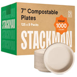 100% Compostable Paper Plates 7 Inch [1000 Count] Heavy-Duty Dessert Plates - Natural Brown Color Unbleached Bagasse - Eco-Frien