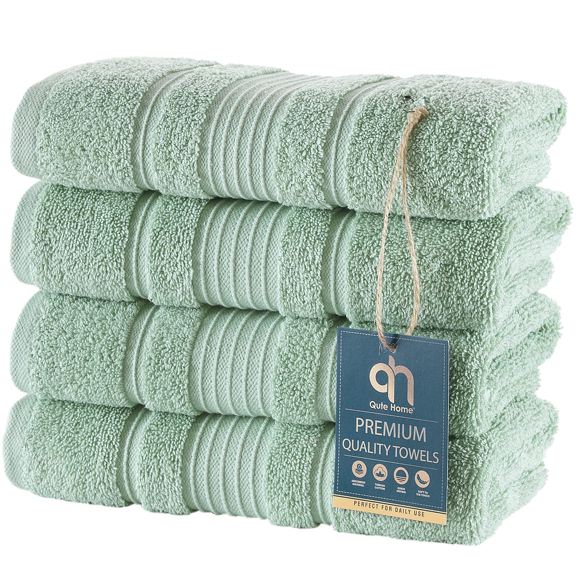 Qute Home 4-Piece Hand Towels Set, 100% Turkish Cotton Premium Quality Towels For Bathroom, Quick Dry Soft And Absorbent Turkish