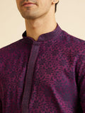 Manyavar Men'S Viscose Blend Jacquard Embroidered Kurta Pyjama Set (Purple,Xxl)