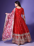 Wedani Georgette Embroidered Anarkali Dress For Women,Red,L,,,