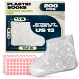 200 Pcs Plastic Foot Covers for Feet - 13 USA Leak-Proof, Durable, Ribbed Anti-Slip Design with 200 Stickers for Snug Closure - 