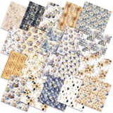 Oudain 60 Pcs 10 x 10 Inch Blue Gold Quilting Fabric Squares Vintage Christmas Fat Patchwork Precut Strips Poinsettias Fabric Bu